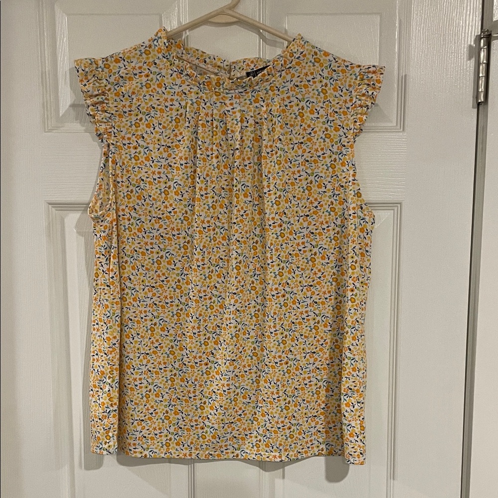 Adrianna Papell Yellow Floral Sleeveless Blouse